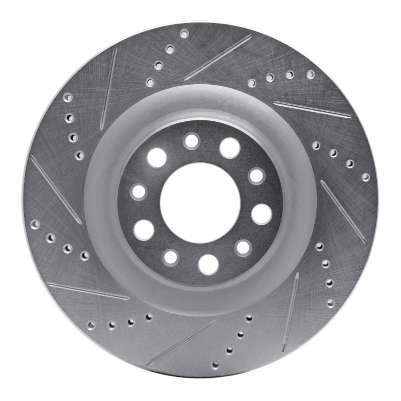 Alfa Romeo Stelvio Brake Rotor (1) - Rear Left - R1 Concepts - Drilled & Slotted - Silver - `17-`25